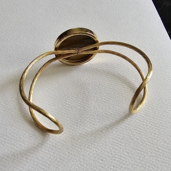 Vintage bracelet picture Jasper Gold tone cuff Southwestern desert scene - Picture 13 of 16